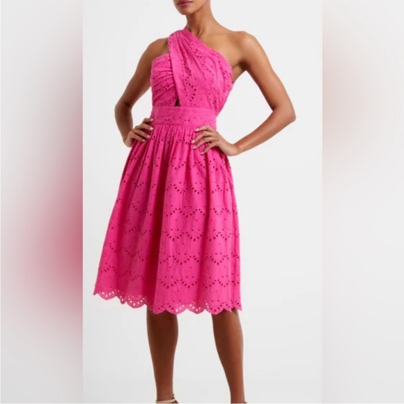 French Connection Eyelit Appelona Broderie embroidered one shoulder mini… - Picture 3 of 13